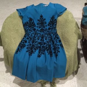 Teal Dress with Velvet Details